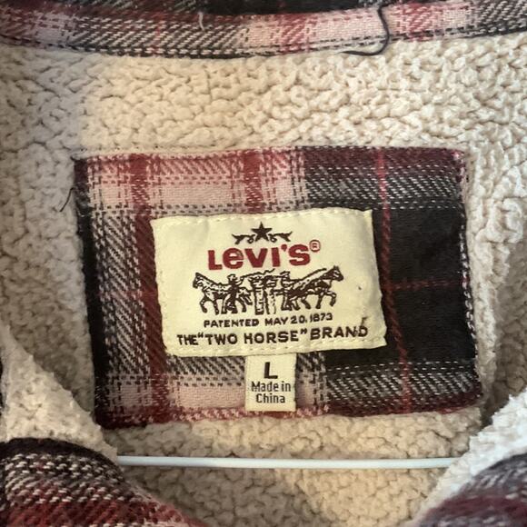 Levis mens large fleece lined plaid jacket gorp cool red black lumberjack outdoo - Picture 3 of 11